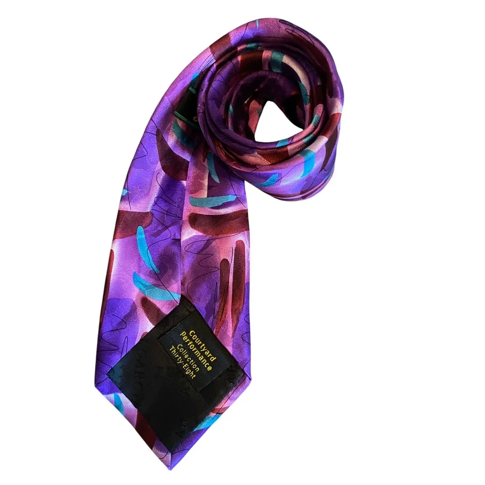 J Garcia Silk Tie Courtyard Performance Collection 38‎ Abstract Purple Teal 2004